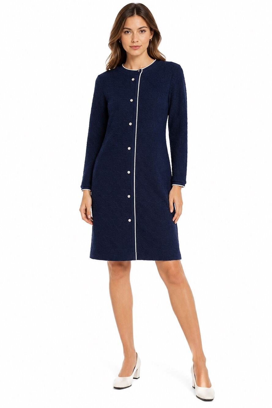 1970s Barnsville Navy & White Trim Textured Mod Dress Union Made M/L